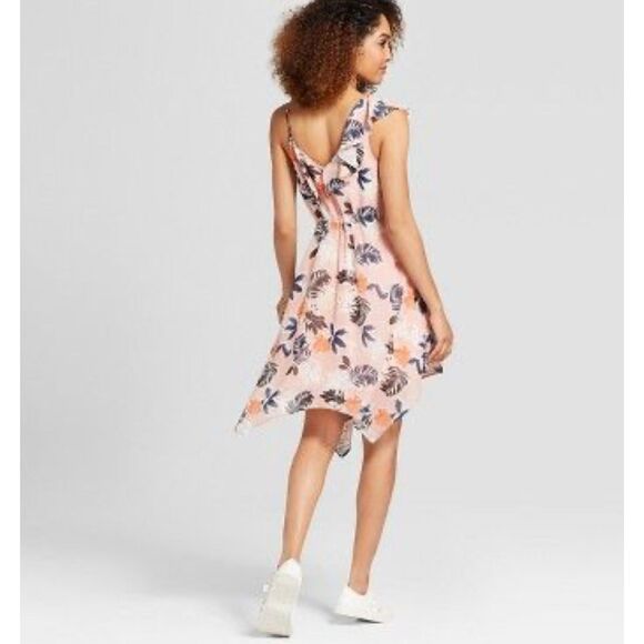 Pink and black print one shoulder ruffle chiffon dress size small - Picture 2 of 7